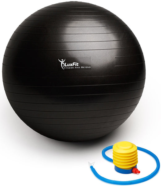 Exercise Ball, LuxFit Premium EXTRA THICK Yoga Ball '2 Year Warranty' - Swiss Ball Includes Foot Pump. Anti-Burst - Slip Resistant! 45cm, 55cm, 65cm, 75cm, 85cm Size Fitness Balls Available.